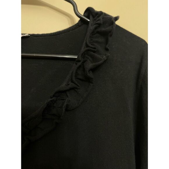 Women’s Black Cotton Ruffle V-neck Blouse Large - Picture 5 of 8